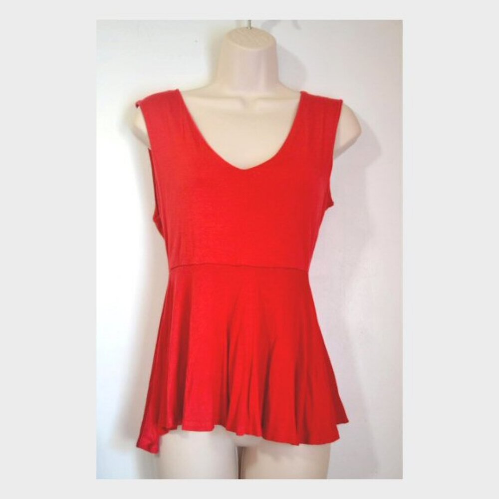 Bright Red V-Neck Top Size L